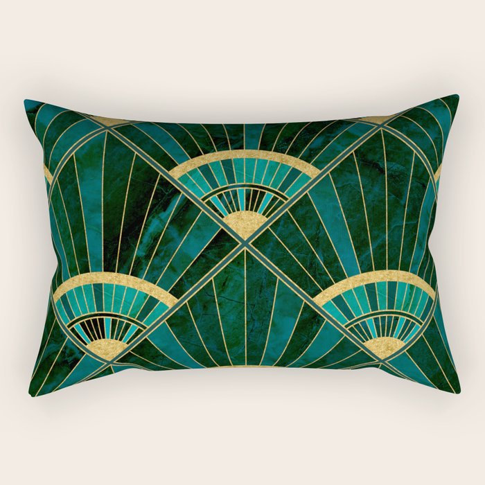 Art Deco Real Green Marbled Geometric Pattern Rectangular Pillow Gallery Image 2