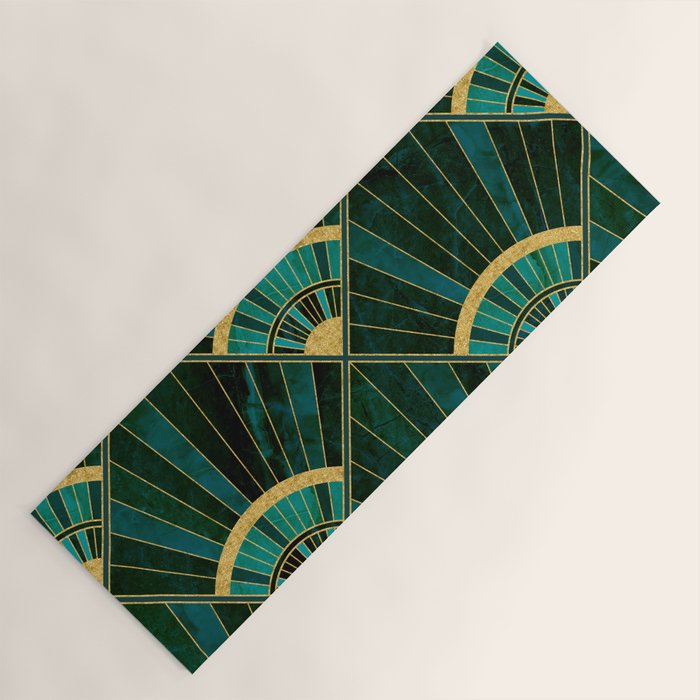 Art Deco Real Green Marbled Geometric Pattern Yoga Mat Gallery Image 1