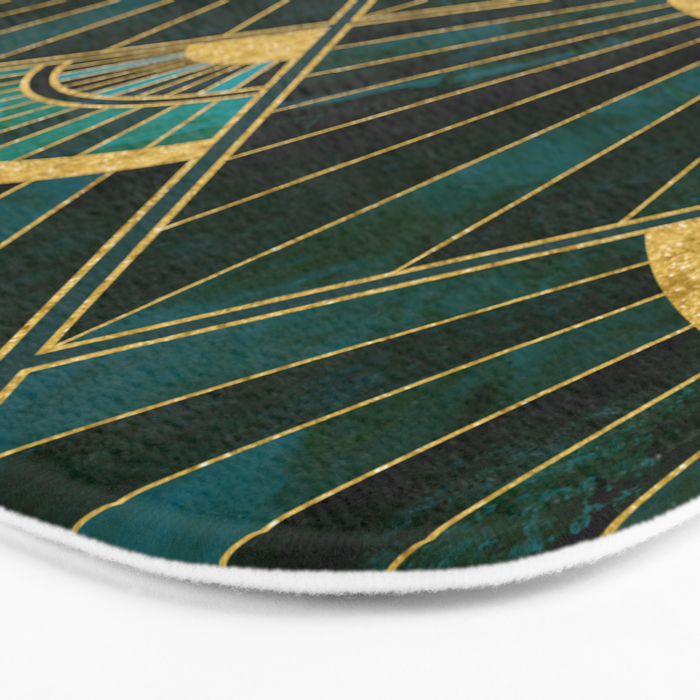 Art Deco Real Green Marbled Geometric Pattern Bath Mat Gallery Image 3