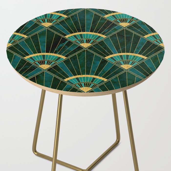 Art Deco Real Green Marbled Geometric Pattern Side Table Gallery Image 2