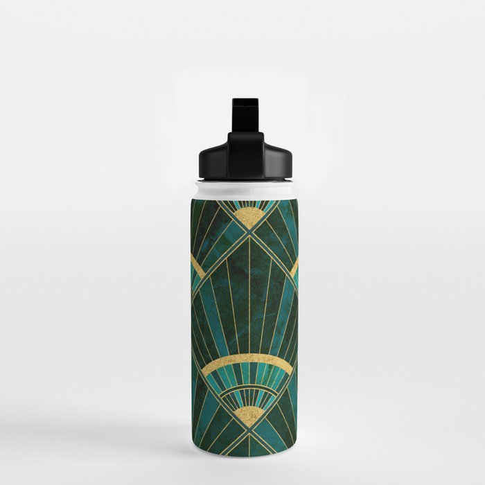 Art Deco Real Green Marbled Geometric Pattern Water Bottle Gallery Image 2