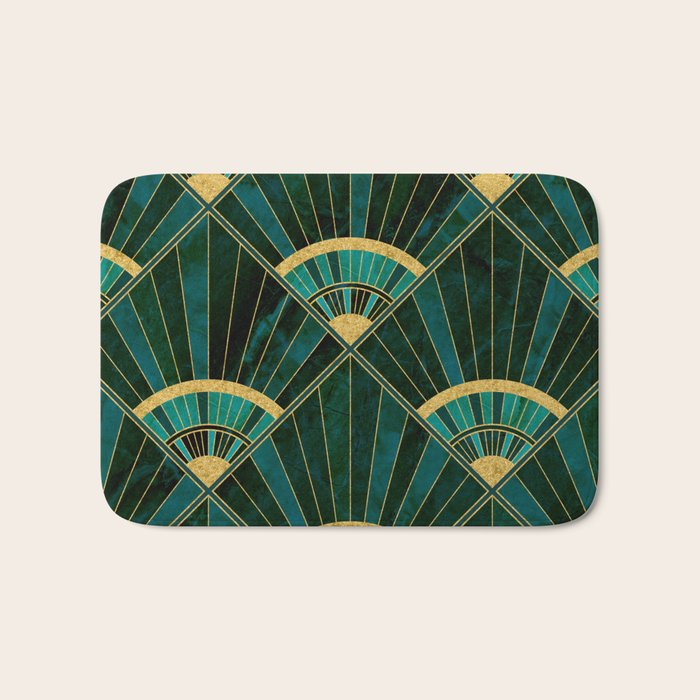 Art Deco Real Green Marbled Geometric Pattern Bath Mat Gallery Image 1