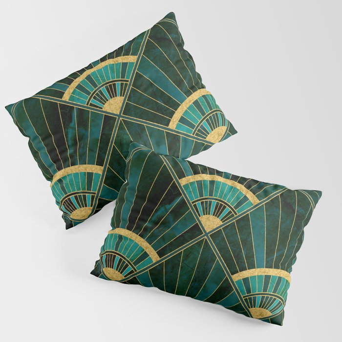Art Deco Real Green Marbled Geometric Pattern Pillow Sham Gallery Image 1