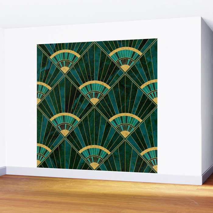 Art Deco Real Green Marbled Geometric Pattern Wall Mural Gallery Image 2