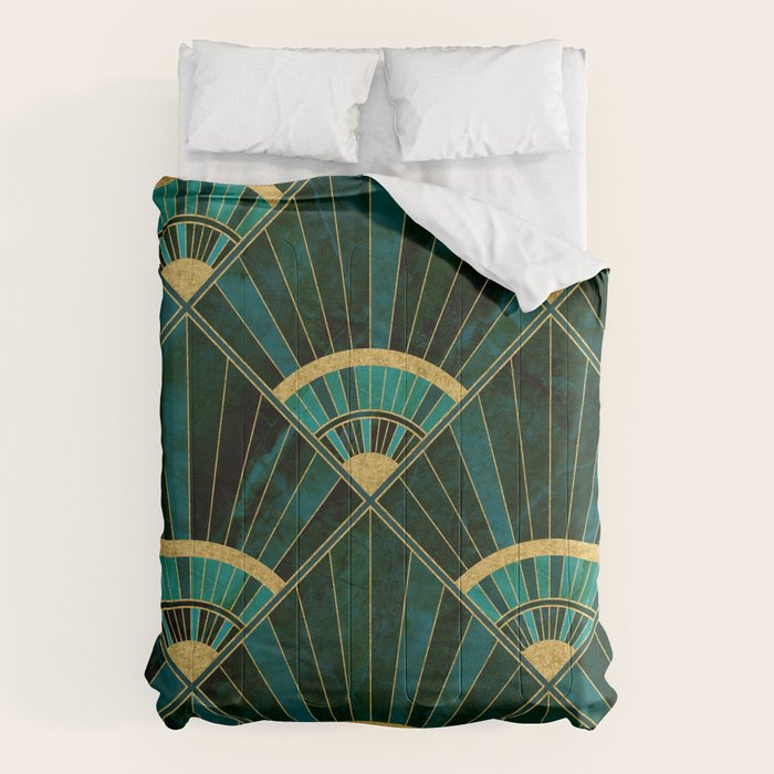 Art Deco Real Green Marbled Geometric Pattern Comforter Gallery Image 6