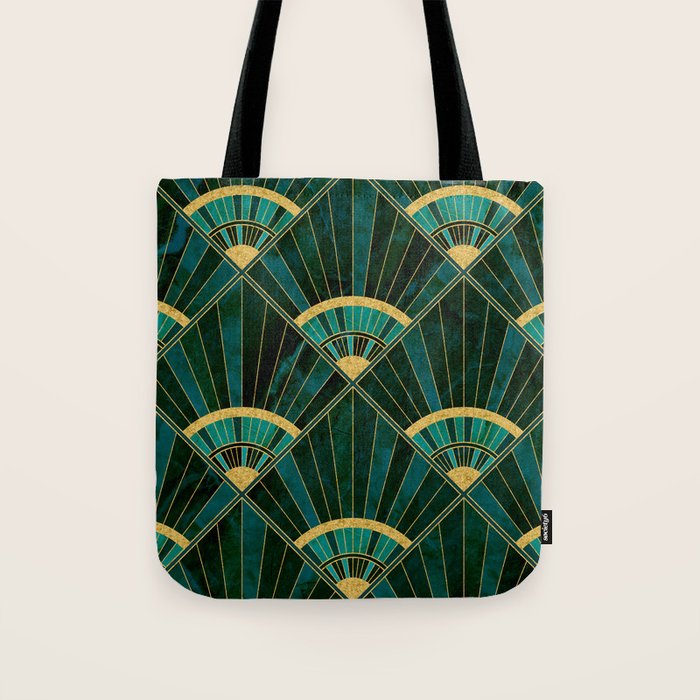 Art Deco Real Green Marbled Geometric Pattern Tote Bag Gallery Image 1