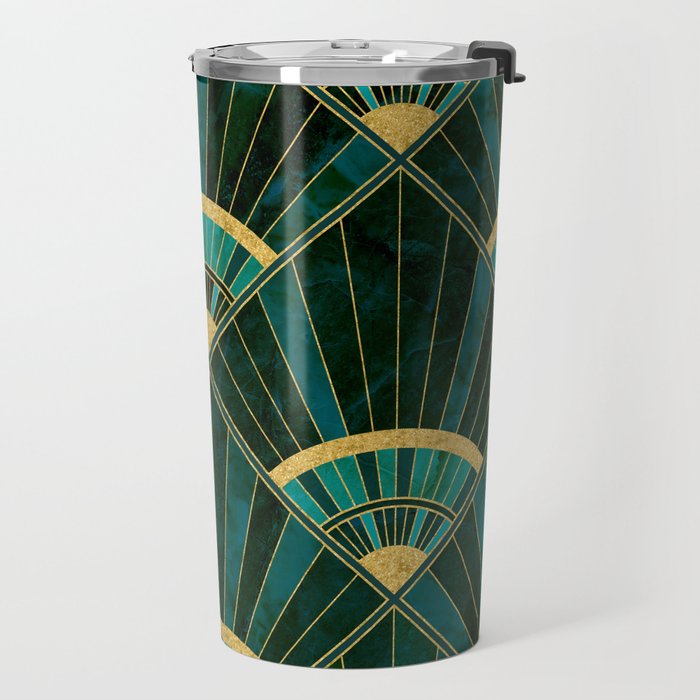 Art Deco Real Green Marbled Geometric Pattern Travel Mug Gallery Image 2