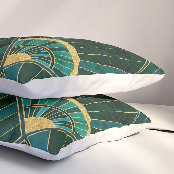 Art Deco Real Green Marbled Geometric Pattern Pillow Sham Gallery Image 3