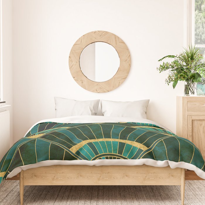 Art Deco Real Green Marbled Geometric Pattern Duvet Cover Gallery Image 3