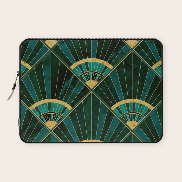Art Deco Real Green Marbled Geometric Pattern Laptop Sleeve Gallery Image 1