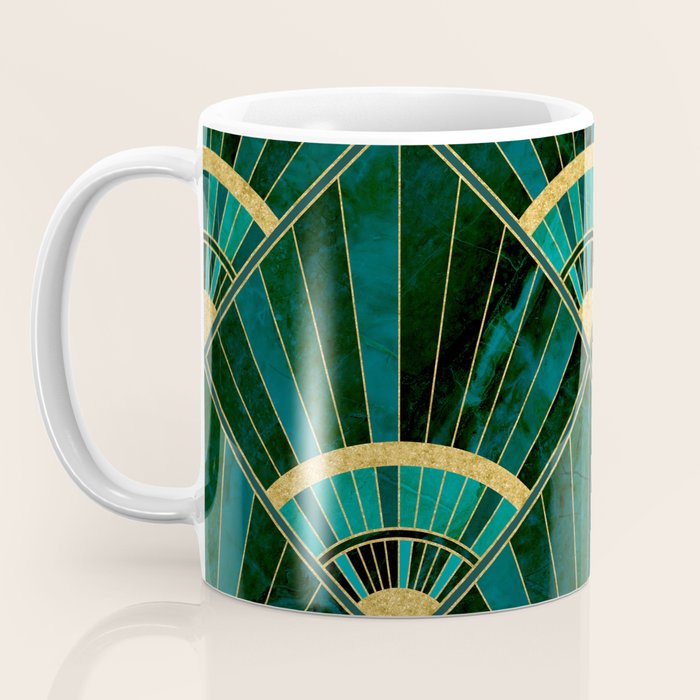 Art Deco Real Green Marbled Geometric Pattern Coffee Mug Gallery Image 3