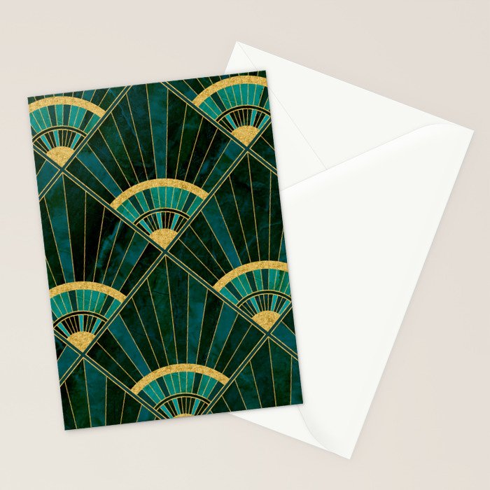 Art Deco Real Green Marbled Geometric Pattern Stationery Card Gallery Image 2