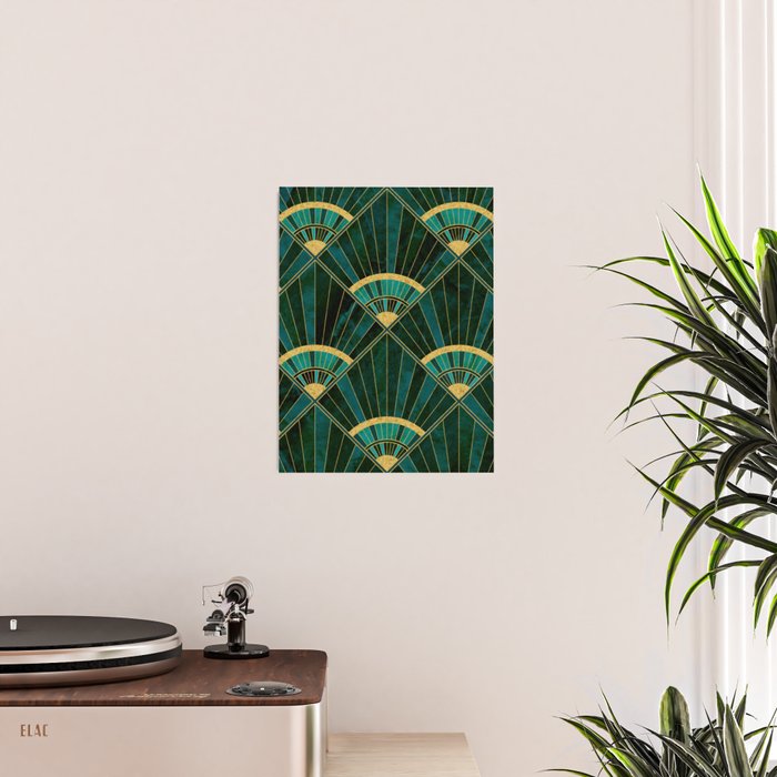 Art Deco Real Green Marbled Geometric Pattern Poster Gallery Image 2