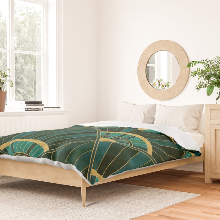Art Deco Real Green Marbled Geometric Pattern Duvet Cover Gallery Image 2