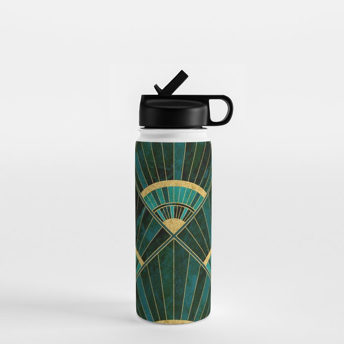 Art Deco Real Green Marbled Geometric Pattern Water Bottle Gallery Image 1