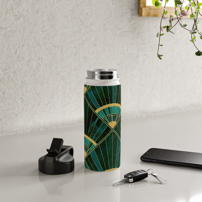 Art Deco Real Green Marbled Geometric Pattern Water Bottle Gallery Image 4