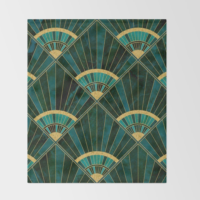 Art Deco Real Green Marbled Geometric Pattern Throw Blanket Gallery Image 2