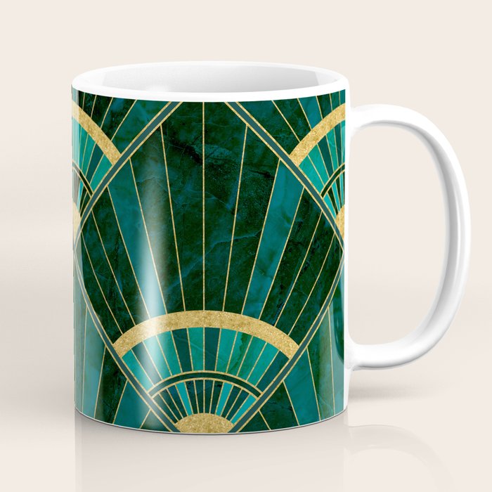 Art Deco Real Green Marbled Geometric Pattern Coffee Mug Gallery Image 1