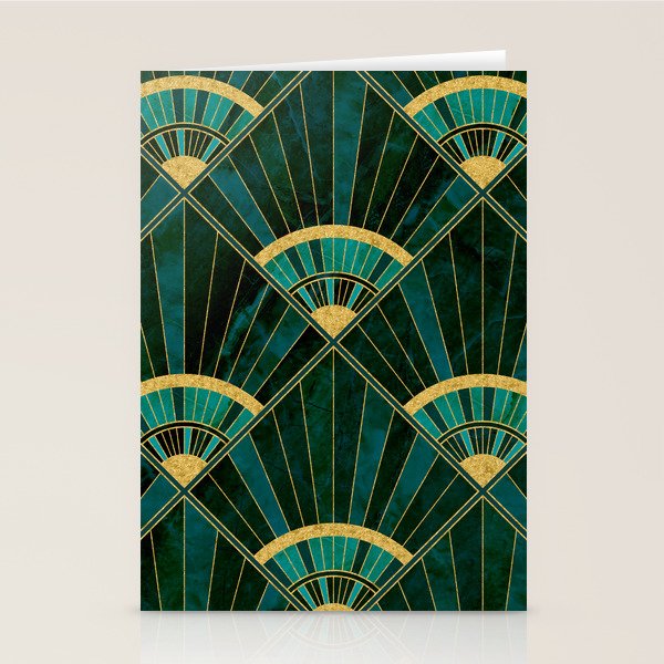 Art Deco Real Green Marbled Geometric Pattern Stationery Card Gallery Image 1
