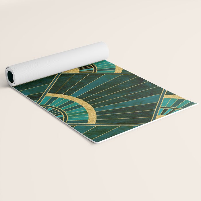 Art Deco Real Green Marbled Geometric Pattern Yoga Mat Gallery Image 2
