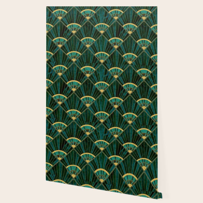 Art Deco Real Green Marbled Geometric Pattern Wallpaper Gallery Image 2