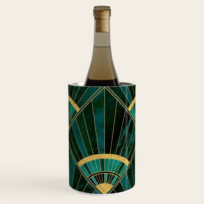 Art Deco Real Green Marbled Geometric Pattern Wine Chiller Gallery Image 2