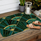Art Deco Real Green Marbled Geometric Pattern Outdoor Rug Gallery Image 2