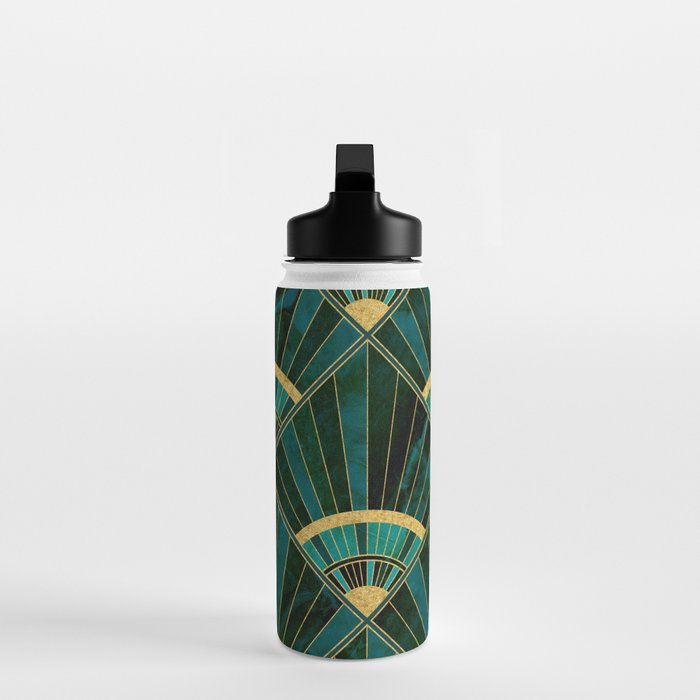 Art Deco Real Green Marbled Geometric Pattern Water Bottle Gallery Image 3