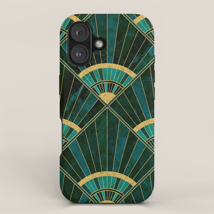 Art Deco Real Green Marbled Geometric Pattern iPhone Case Gallery Image 1