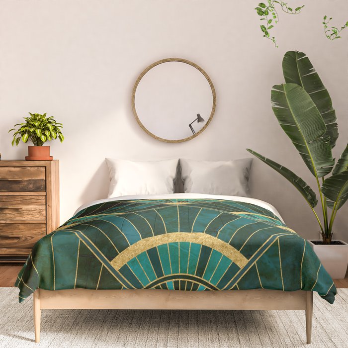 Art Deco Real Green Marbled Geometric Pattern Comforter Gallery Image 3
