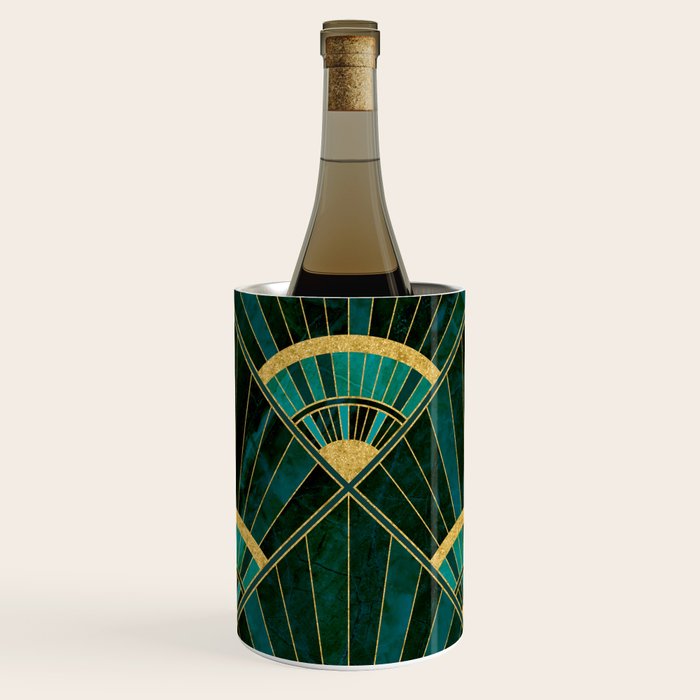 Art Deco Real Green Marbled Geometric Pattern Wine Chiller