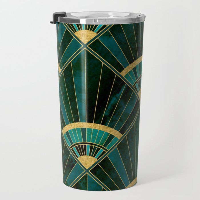 Art Deco Real Green Marbled Geometric Pattern Travel Mug Gallery Image 3