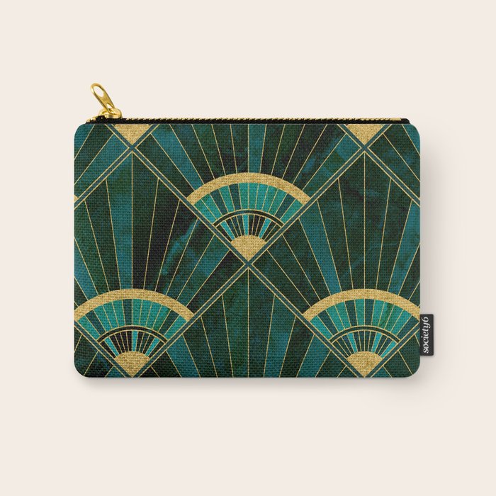 Art Deco Real Green Marbled Geometric Pattern Carry All Pouch Gallery Image 1