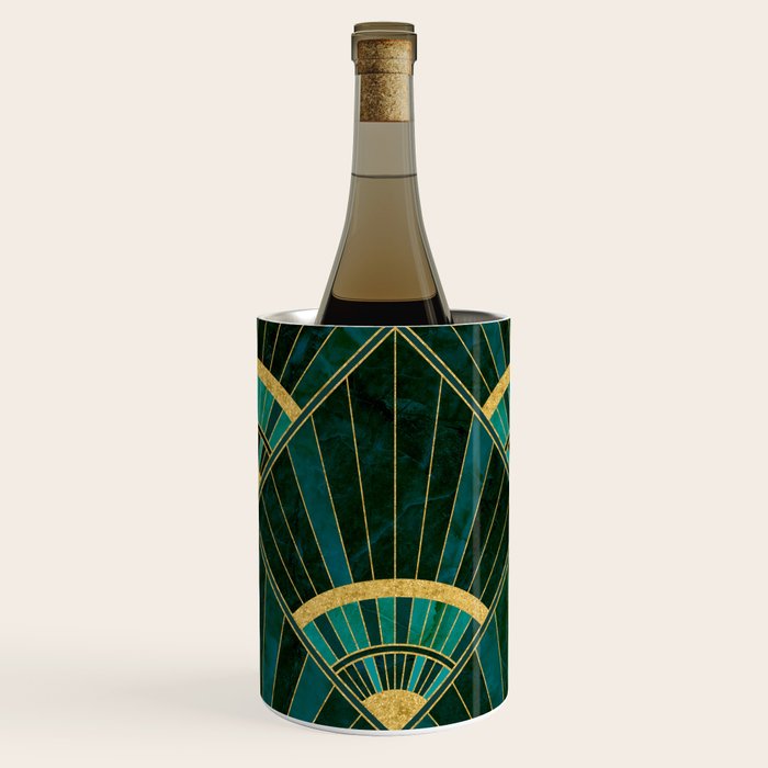 Art Deco Real Green Marbled Geometric Pattern Wine Chiller Gallery Image 3