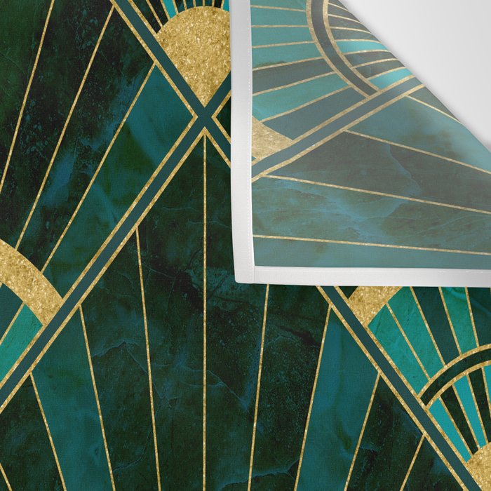 Art Deco Real Green Marbled Geometric Pattern Wall Tapestry Gallery Image 3