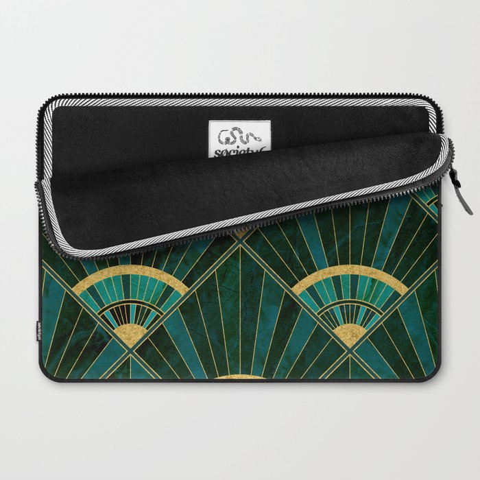 Art Deco Real Green Marbled Geometric Pattern Laptop Sleeve Gallery Image 2
