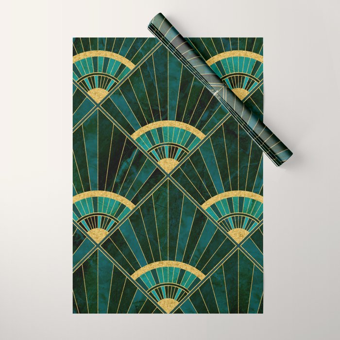 Art Deco Real Green Marbled Geometric Pattern Wrapping Paper Gallery Image 1