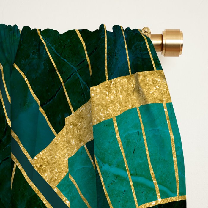 Art Deco Real Green Marbled Geometric Pattern Window Curtain Gallery Image 2