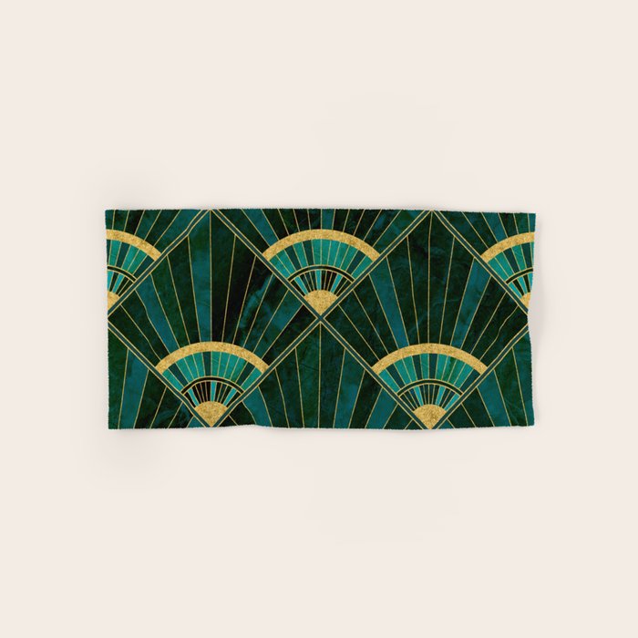 Art Deco Real Green Marbled Geometric Pattern Bath Towel Gallery Image 1