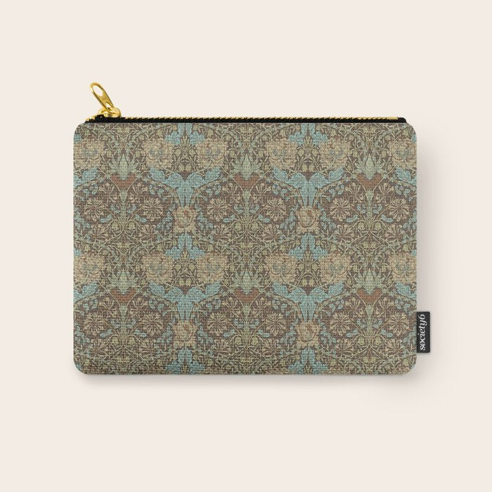William Morris Honeysuckle & Tulip Taupe and Aqua Carry All Pouch Gallery Image 1