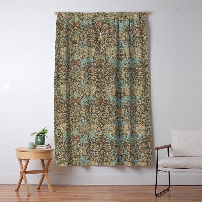 William Morris Honeysuckle & Tulip Taupe and Aqua Window Curtain Gallery Image 5