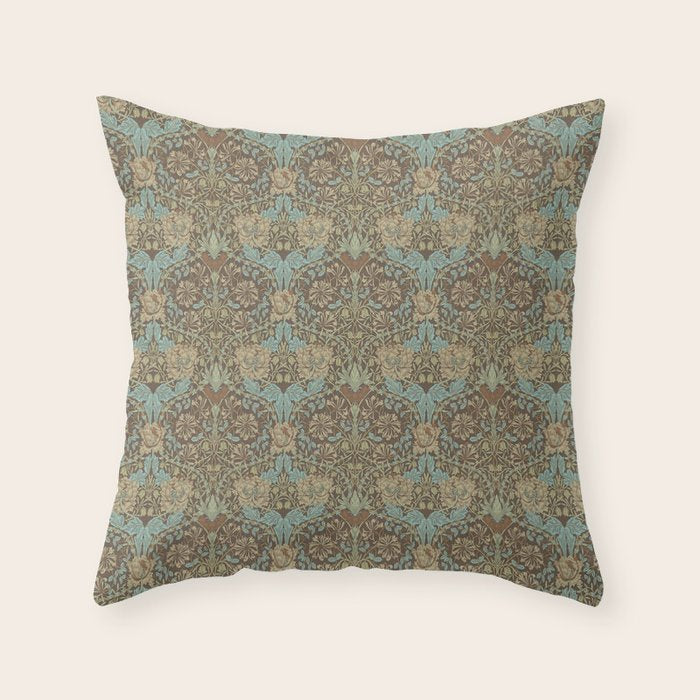 William Morris Honeysuckle & Tulip Taupe and Aqua Throw Pillow Gallery Image 1