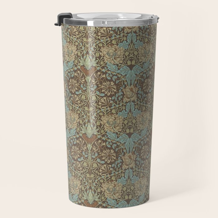 William Morris Honeysuckle & Tulip Taupe and Aqua Travel Mug Gallery Image 3