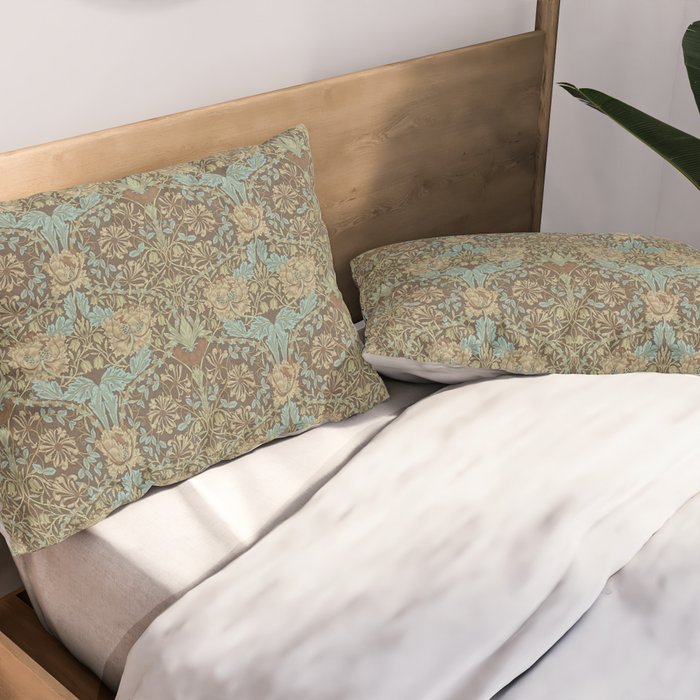 William Morris Honeysuckle & Tulip Taupe and Aqua Pillow Sham Gallery Image 2