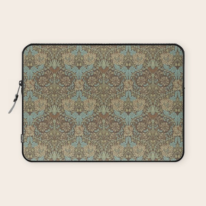 William Morris Honeysuckle & Tulip Taupe and Aqua Laptop Sleeve Gallery Image 1
