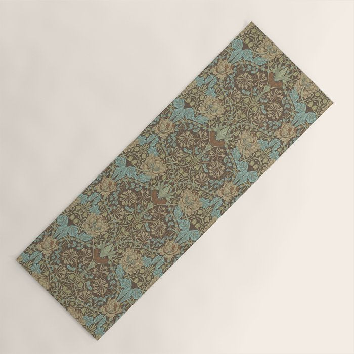 William Morris Honeysuckle & Tulip Taupe and Aqua Yoga Mat Gallery Image 1