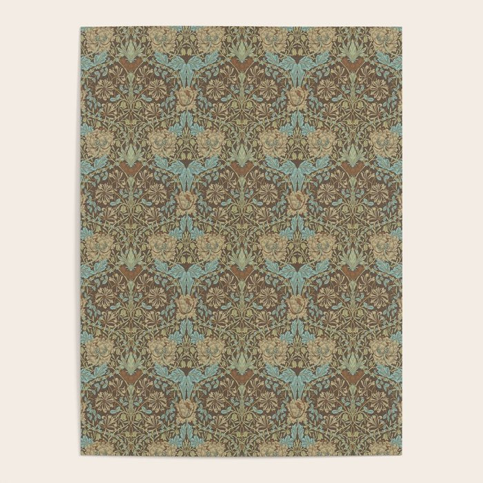 William Morris Honeysuckle & Tulip Taupe and Aqua Poster Gallery Image 4