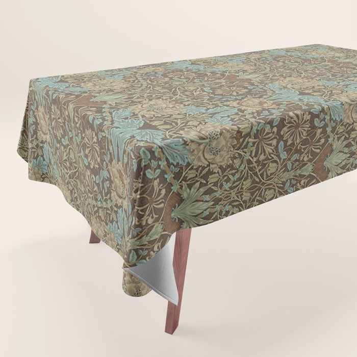 William Morris Honeysuckle & Tulip Taupe and Aqua Tablecloth Gallery Image 1