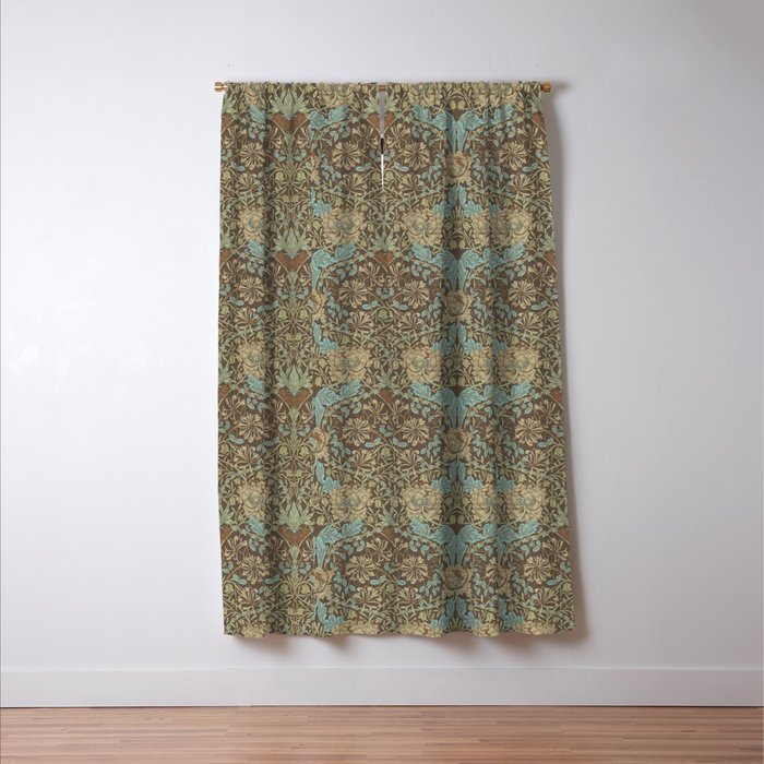 William Morris Honeysuckle & Tulip Taupe and Aqua Window Curtain Gallery Image 3