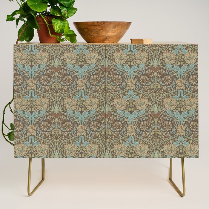 William Morris Honeysuckle & Tulip Taupe and Aqua Credenza Gallery Image 1